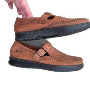 Dexter Leather Walk Mocs Shoes Women 8 Tan Buckle Fasten Mary Jane
